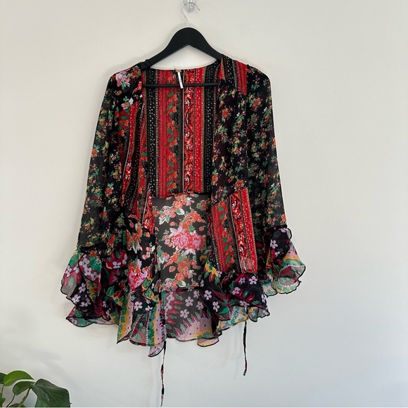 Free People x Revolve Magic Hour Wrap Top in Black Combo Size Small - Picture 2 of 10